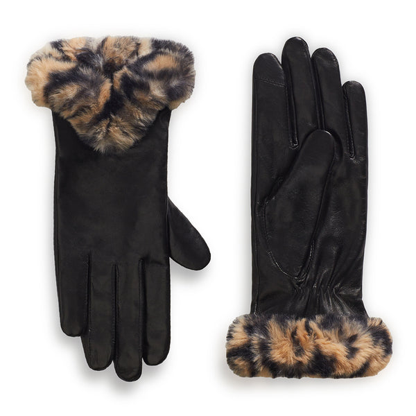 cuddl duds Leather Glove with Printed Faux Fur Cuff Gloves u0026 Mittens