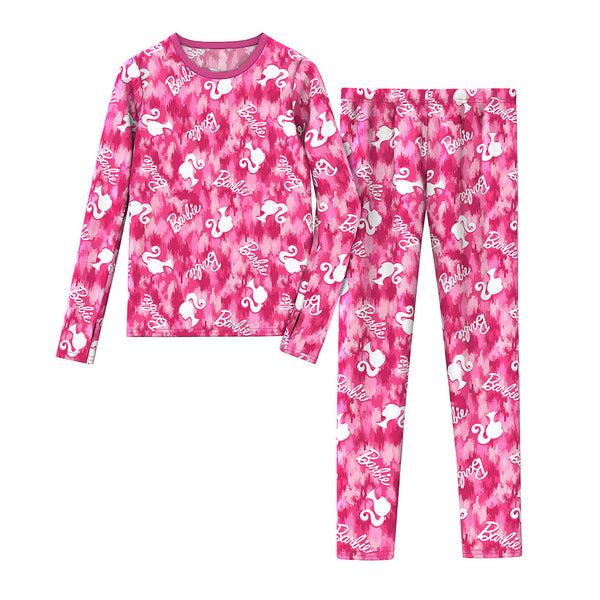 cuddl duds Mattel's Barbie Girls Stretch Poly 2 pc. Long Sleeve Crew & Legging Set Long Johns