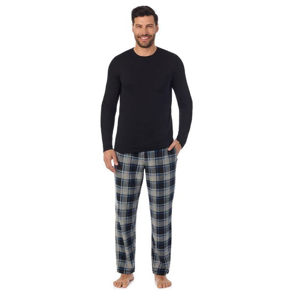 cuddl duds Mens Cabin Fleece Long Sleeve Crew and Pajama Pant 2-Pc Set Pajamas