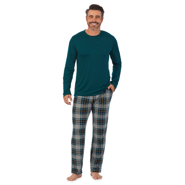 Cuddl Duds Mens Classic Long Sleeve Crew And Pajama Pant 2-pc Set Pajamas