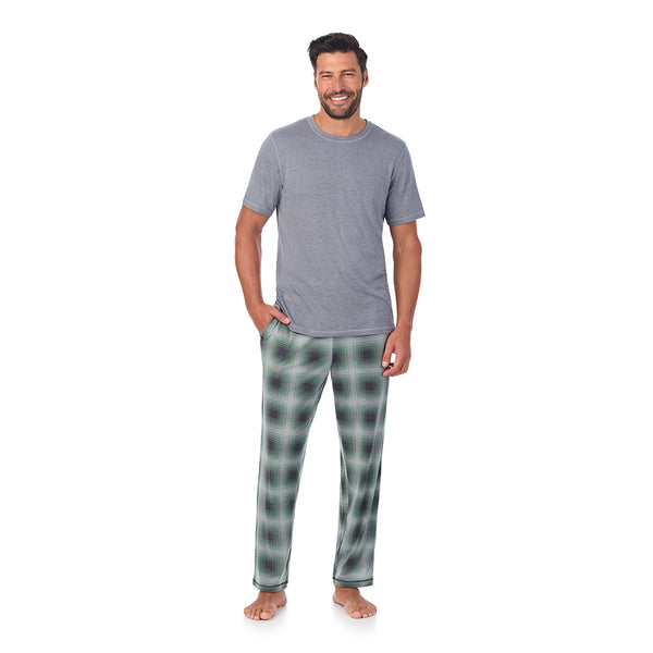 cuddl duds Mens Classic Short Sleeve Crew Neck Tee and Pajama Pant 2-pc Set Pajamas