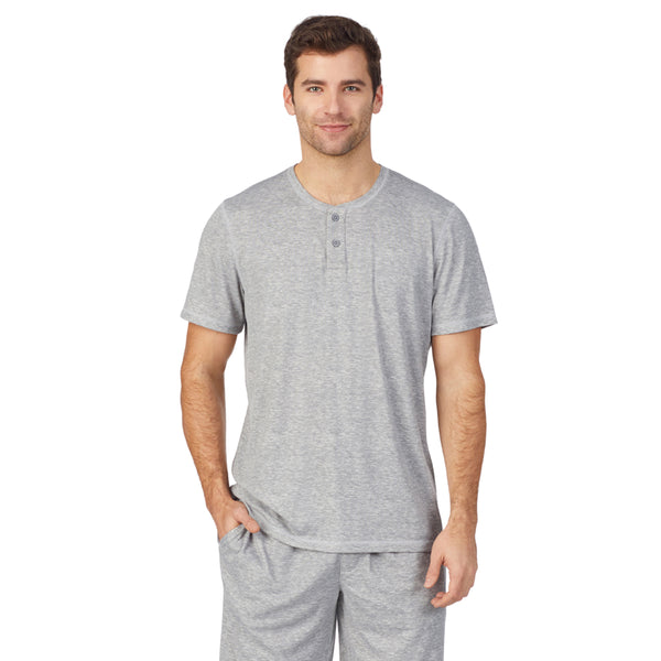 Cuddl Duds Mens Far-Infrared Enhance Sleep Short Sleeve Henley Top Men