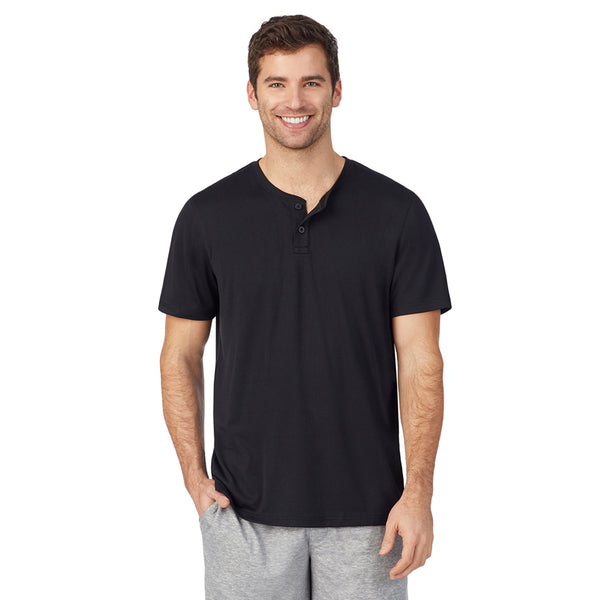 cuddl duds Mens Far-Infrared Enhance Sleep Short Sleeve Henley Top Men