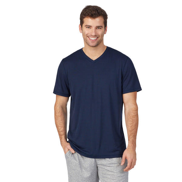 Cuddl Duds Mens Far-Infrared Enhance Sleep Short Sleeve V-Neck Top Men