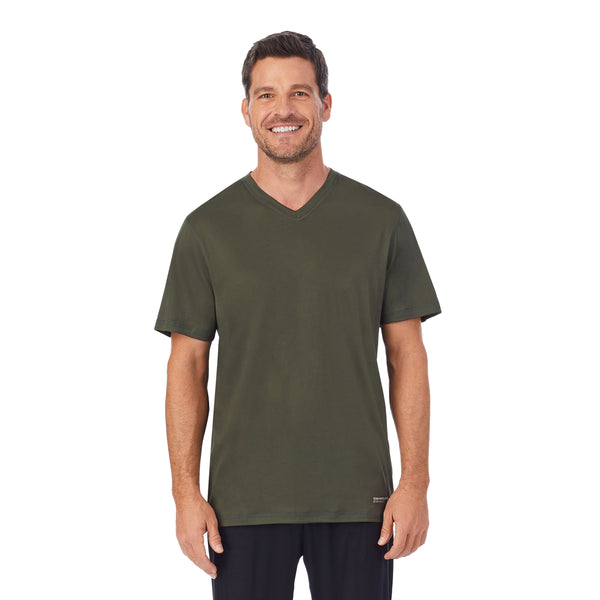 Cuddl Duds Mens Far-Infrared Enhance Sleep Short Sleeve V-Neck Top Men
