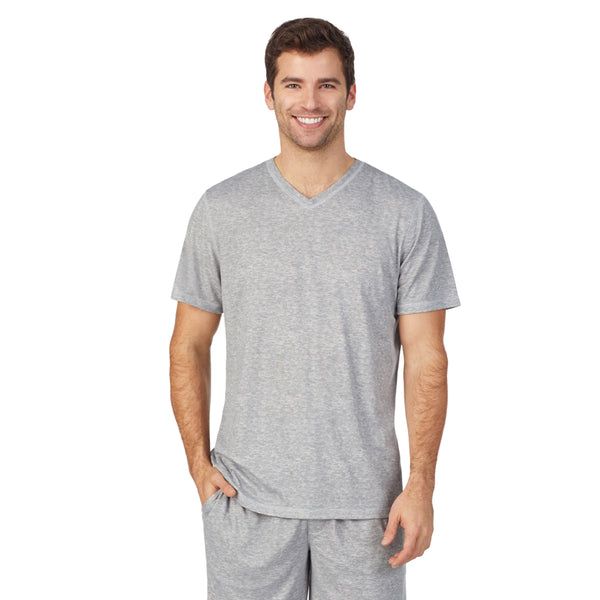 cuddl duds Mens Far-Infrared Enhance Sleep Short Sleeve V-Neck Top Men