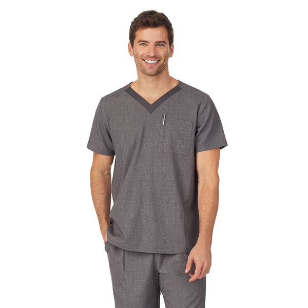 cuddl duds Mens Scrub V-Neck Top with Chest Pocket Mens