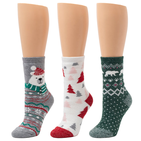 Cuddl Duds Polar Bear Brushed Lounge Sock 3 Pack Socks