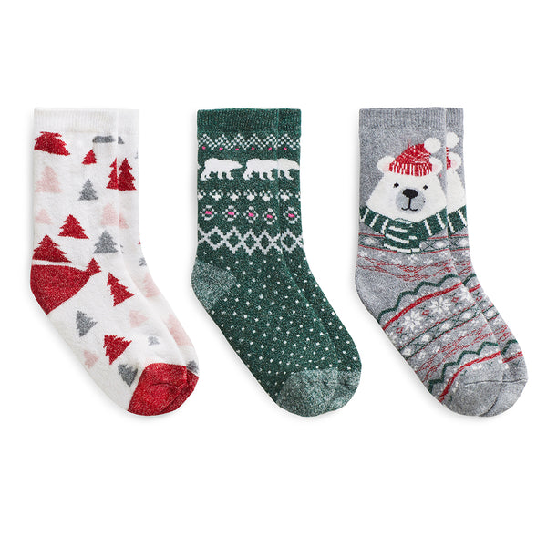 cuddl duds Polar Bear Brushed Lounge Sock 3 Pack Socks