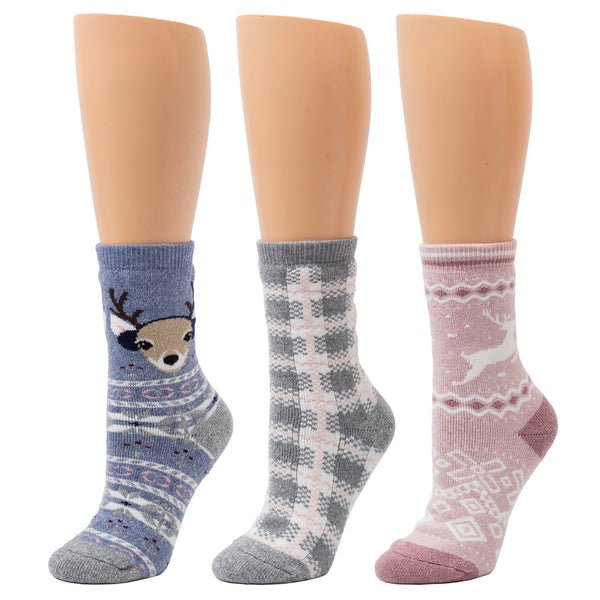 Cuddl Duds Reindeer Brushed Lounge Sock 3 Pack Socks