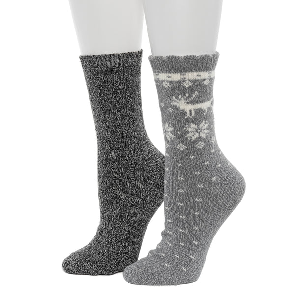 Cuddl Duds Scallop Edge Snowflake Reindeer Crew Sock 2-Pack Socks