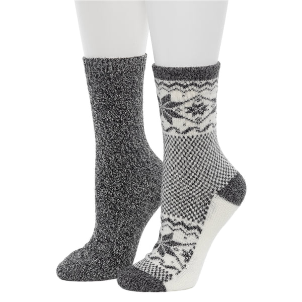 Cuddl Duds Scandi Snowflake Block Crew Sock 2-Pack Socks