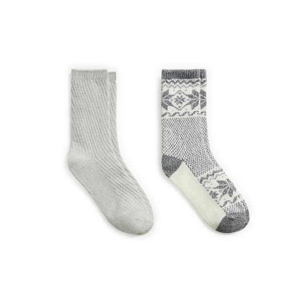Cuddl Duds Scandi Snowflake Block Crew Sock 2-Pack Socks