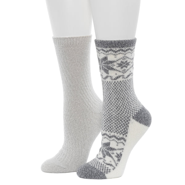 Cuddl Duds Scandi Snowflake Block Crew Sock 2-Pack Socks