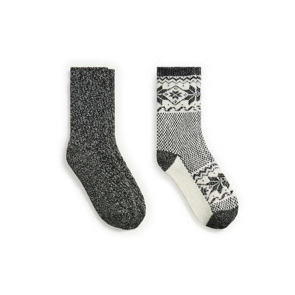 cuddl duds Scandi Snowflake Block Crew Sock 2-Pack Socks