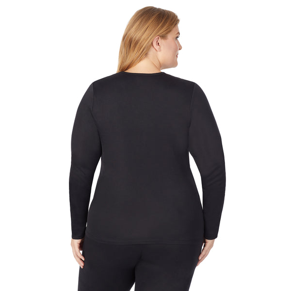 Cuddl Duds Softwear Lace Edge Long Sleeve V-Neck PLUS Shirts U0026 Tops