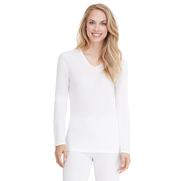 Cuddl Duds Softwear Lace Edge Long Sleeve V-Neck Shirts U0026 Tops