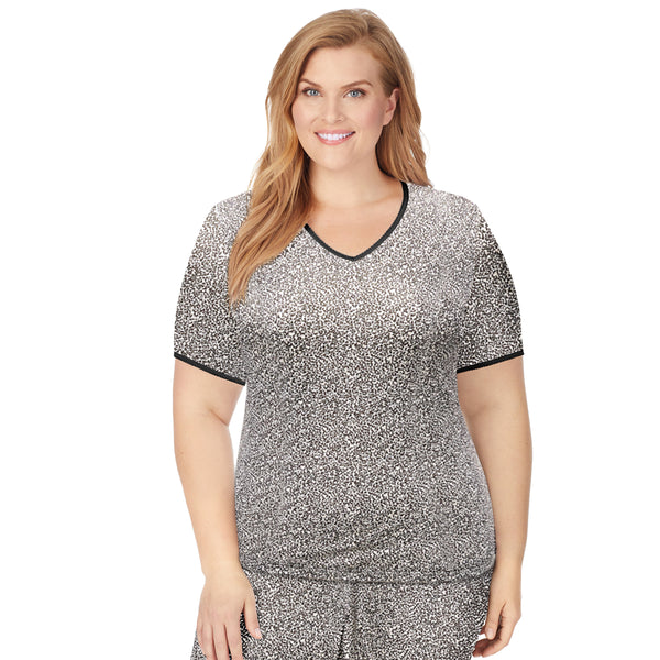 Cuddl Duds Softwear Lace Edge Short Sleeve V-Neck PLUS Shirts U0026 Tops