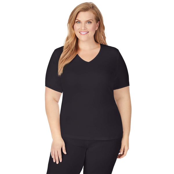 cuddl duds Softwear Lace Edge Short Sleeve V-Neck PLUS Shirts u0026 Tops