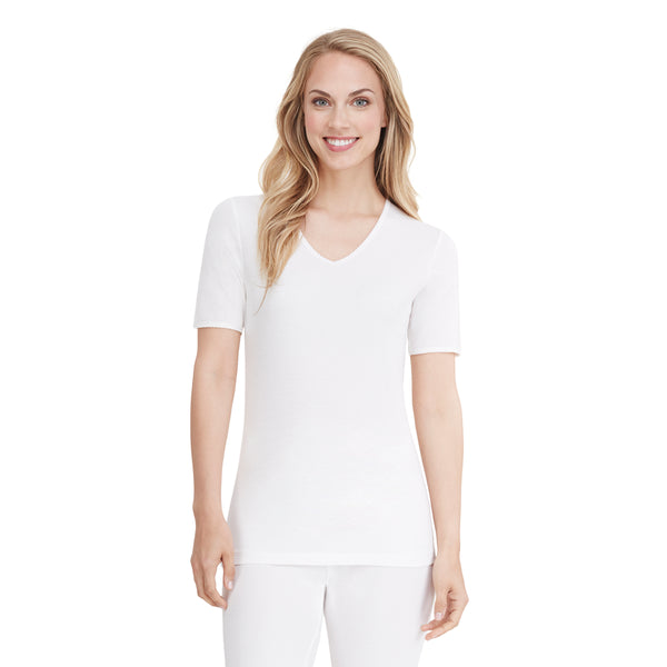 Cuddl Duds Softwear Lace Edge Short Sleeve V-Neck Shirts U0026 Tops