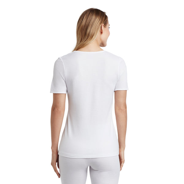 Cuddl Duds Softwear Lace Edge Short Sleeve V-Neck Shirts U0026 Tops