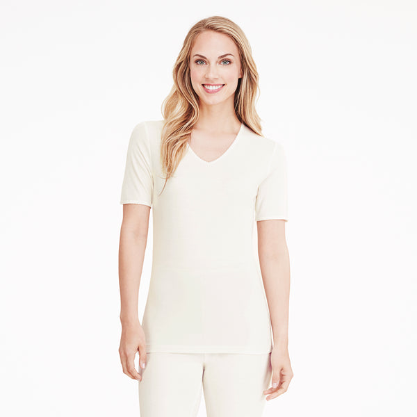 Cuddl Duds Softwear Lace Edge Short Sleeve V-Neck Shirts U0026 Tops
