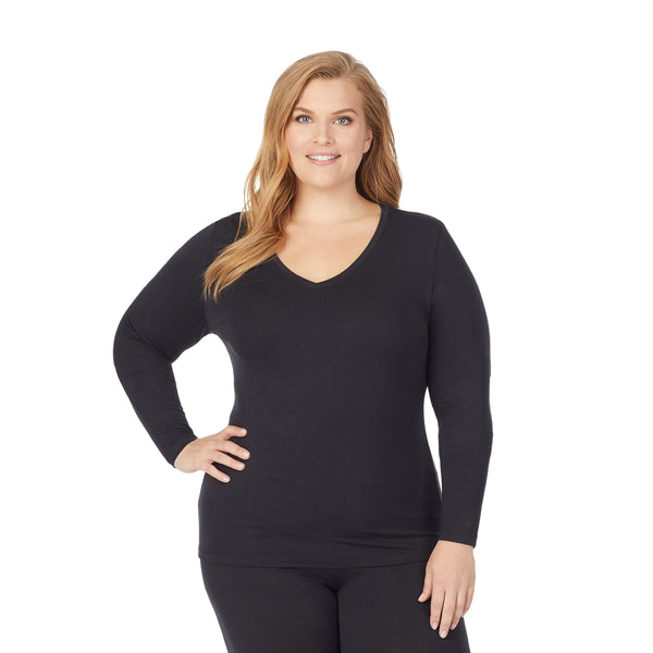 cuddl duds Softwear With Stretch Long Sleeve V-Neck PLUS Shirts u0026 Tops