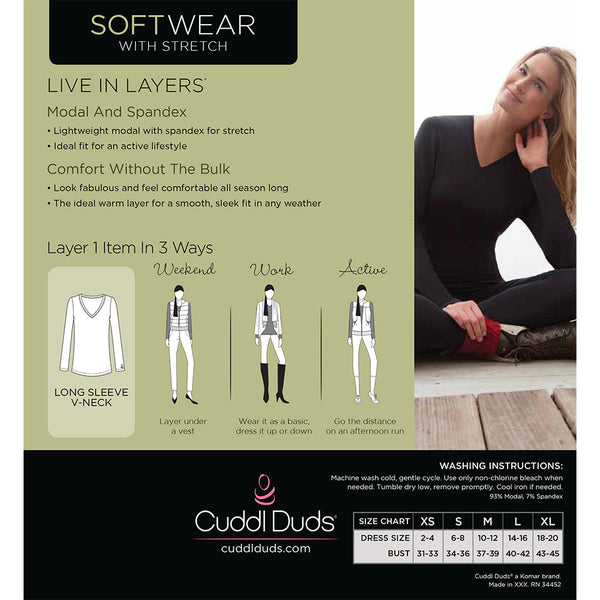 Cuddl Duds Softwear With Stretch Long Sleeve V-Neck TALL Shirts U0026 Tops