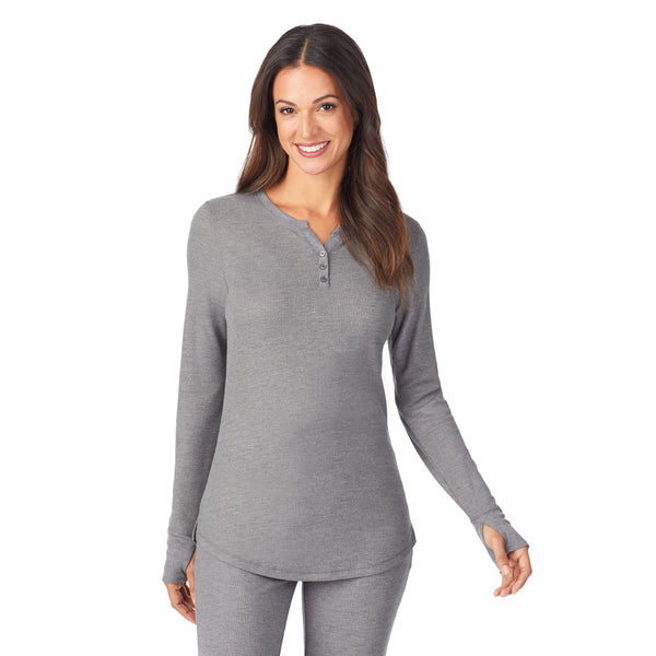 Cuddl Duds Stretch Thermal Long Sleeve Split V-Neck Shirts U0026 Tops