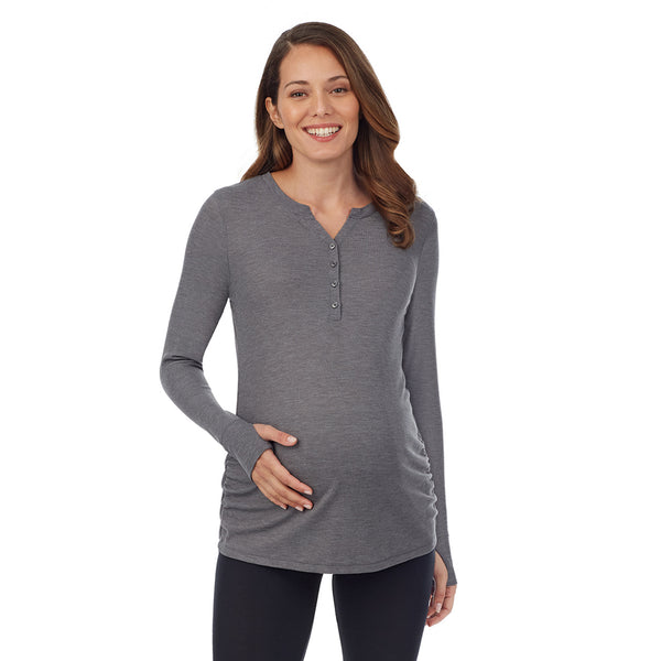 Cuddl Duds Stretch Thermal Maternity Long Sleeve Split V-Neck Henley Shirts U0026 Tops