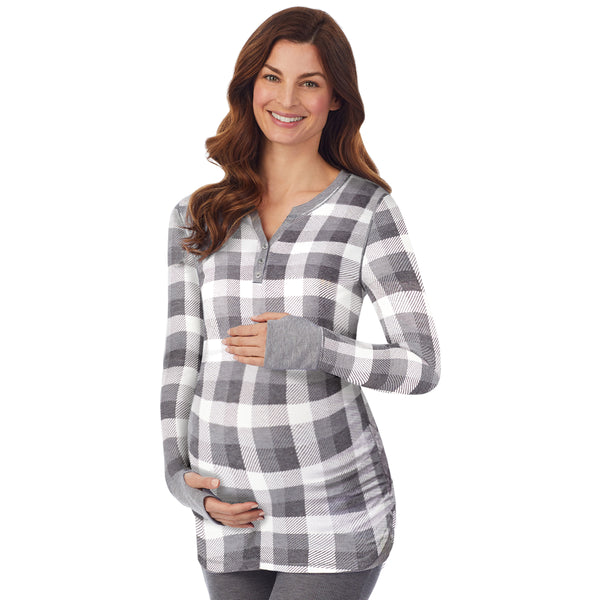 Cuddl Duds Stretch Thermal Maternity Long Sleeve Split V-Neck Henley Shirts U0026 Tops