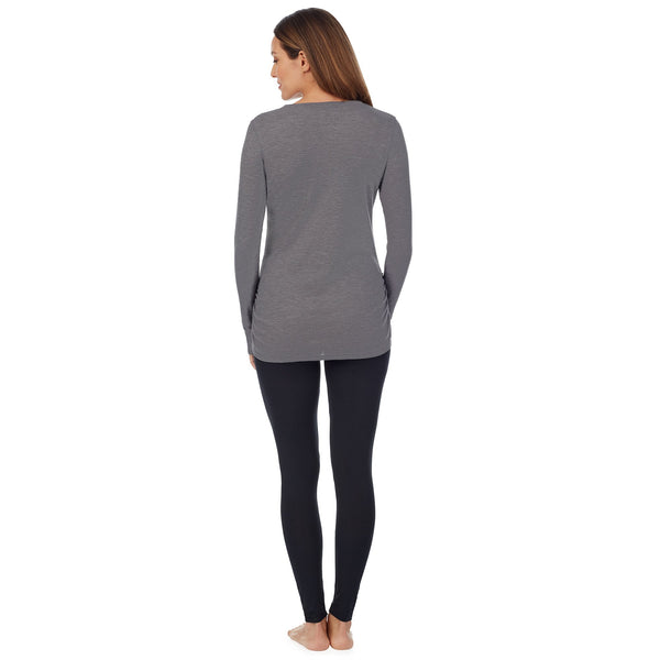 Cuddl Duds Stretch Thermal Maternity Long Sleeve Split V-Neck Henley Women