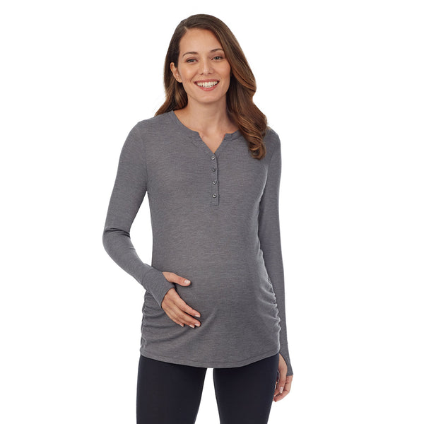 cuddl duds Stretch Thermal Maternity Long Sleeve Split V-Neck Henley Women