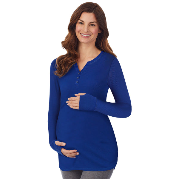 cuddl duds Stretch Thermal Maternity Long Sleeve Split V-Neck Henley Shirts u0026 Tops