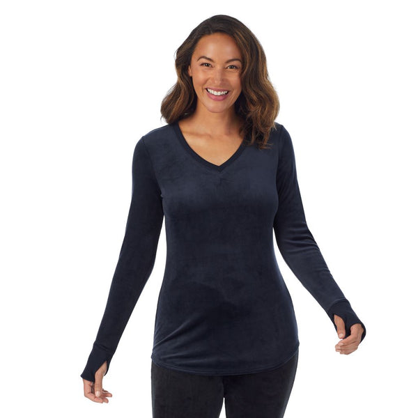 Cuddl Duds Stretch Velour Long Sleeve V-Neck Shirts U0026 Tops