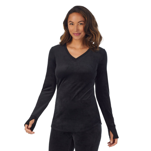 cuddl duds Stretch Velour Long Sleeve V-Neck Shirts u0026 Tops