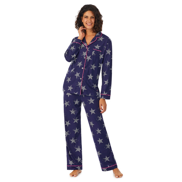 Cuddl Duds Sueded Poly Spandex Long Sleeve Notch 2-Pc Pajama Set Pajamas