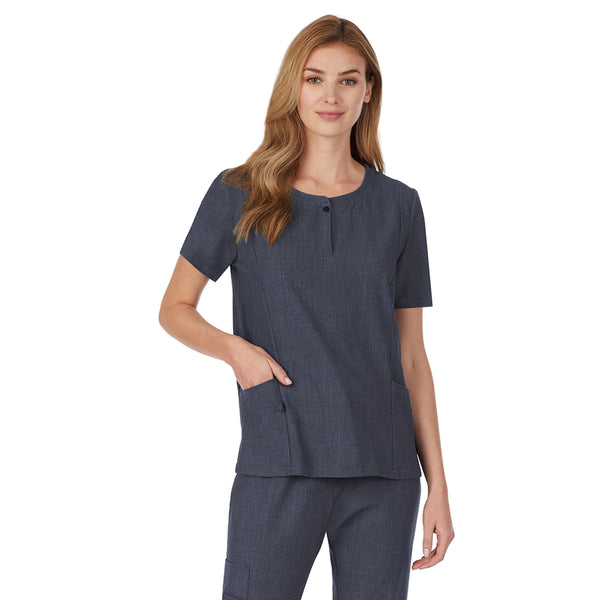 Cuddl Duds Womens Scrub Henley Neck Top With Side Pockets PETITE Women