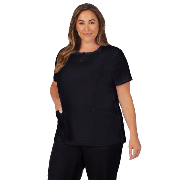 cuddl duds Womens Scrub Henley Neck Top with Side Pockets PLUS Women