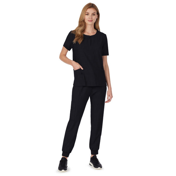 Cuddl Duds Womens Scrub Henley Neck Top With Side Pockets Women