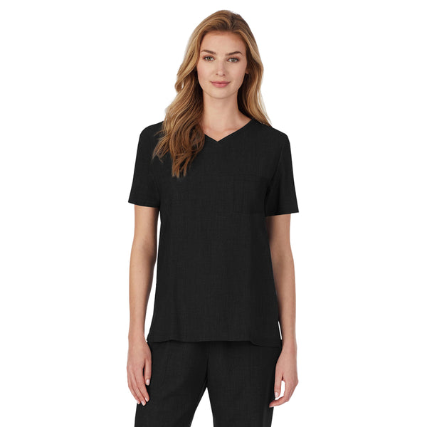 cuddl duds Womens Scrub V-Neck Top with Chest Pocket PETITE Women