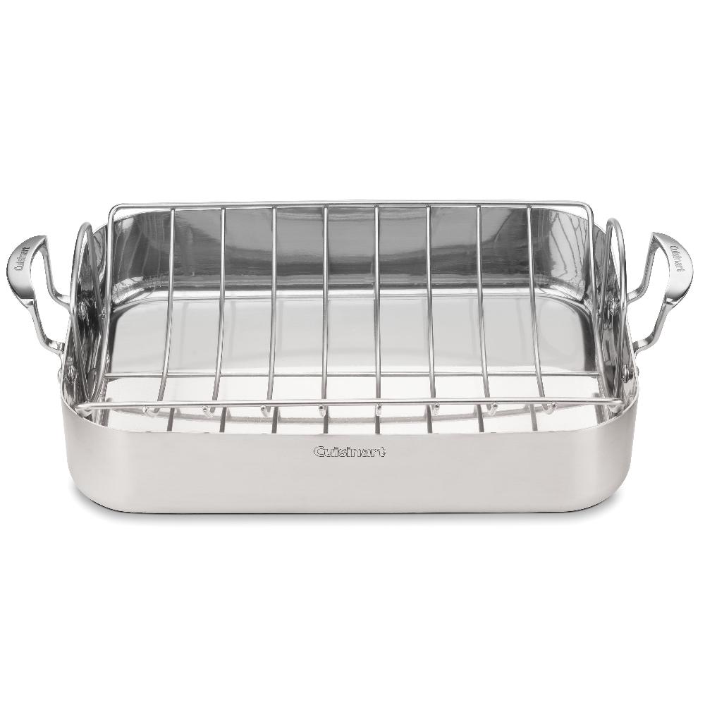 cuisinart MultiClad Pro Triple Ply Stainless Cookware 16" Roasting Pan with Rack MCP117-16BRP1 Stainless Steel