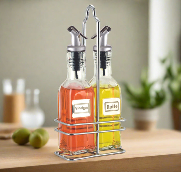 cuisinox Cuisinox Oil & Vinegar Cruet Set with Caddy with French labels Salad Dressing Mixers u0026 Shakers