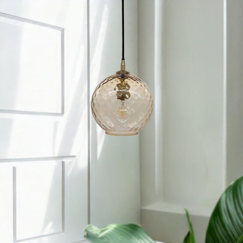Culinary Concepts Amber Dimple Glass Globe Pendant Light