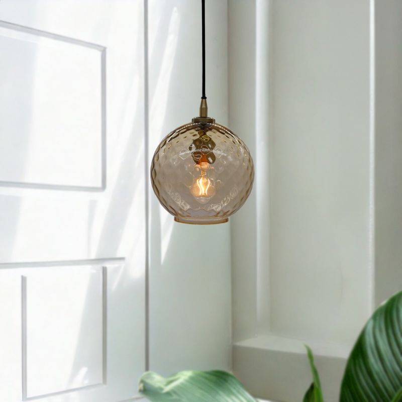 Culinary Concepts Amber Dimple Glass Globe Pendant Light