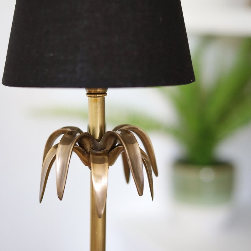 Culinary Concepts Antique Brass Leaf Table Lamp With Black Shade