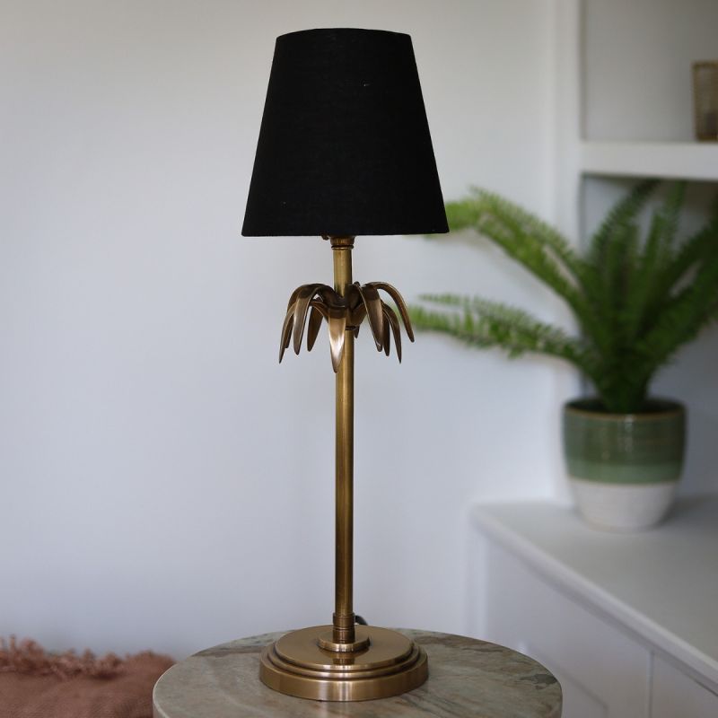 Culinary Concepts Antique Brass Leaf Table Lamp With Black Shade