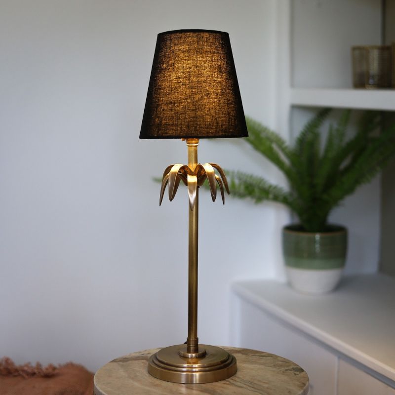 Culinary Concepts Antique Brass Leaf Table Lamp With Black Shade