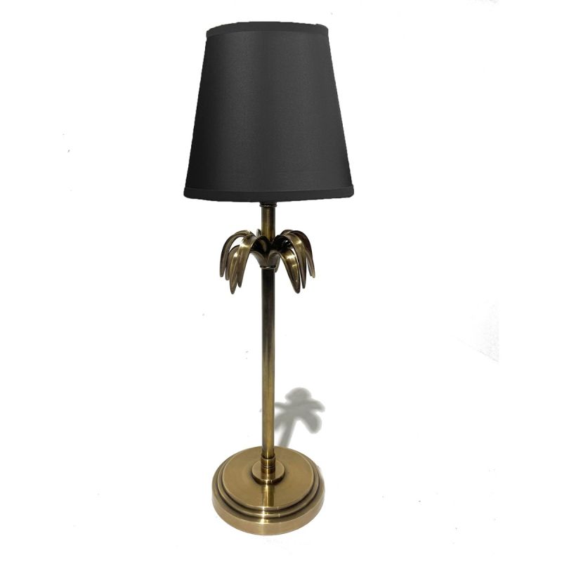 culinary concepts Antique Brass Leaf Table Lamp with Black Shade