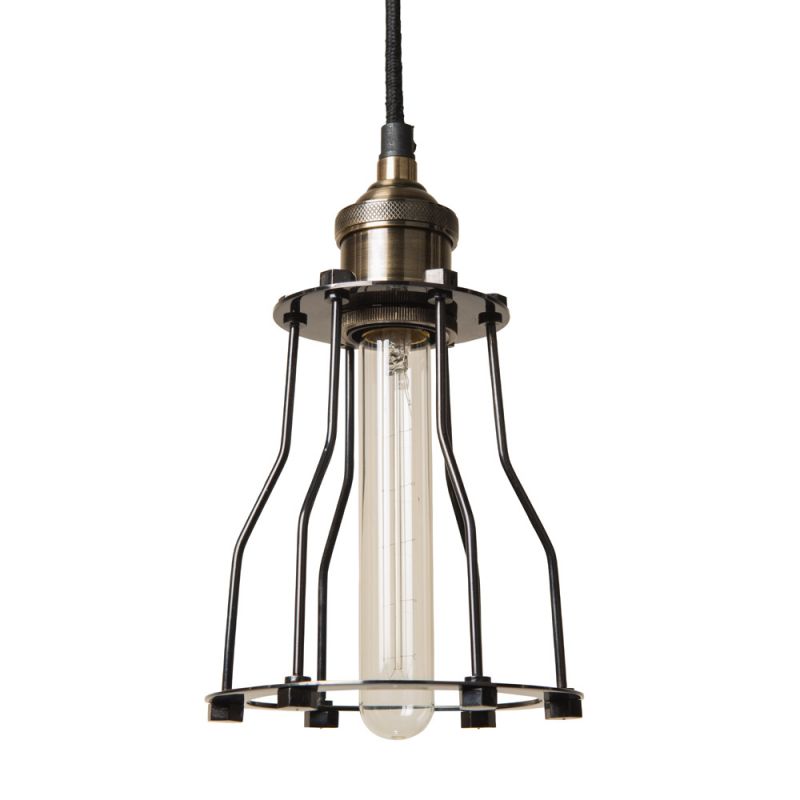 Culinary Concepts Antique Brass Pendant Fitment With Black Tube Cage